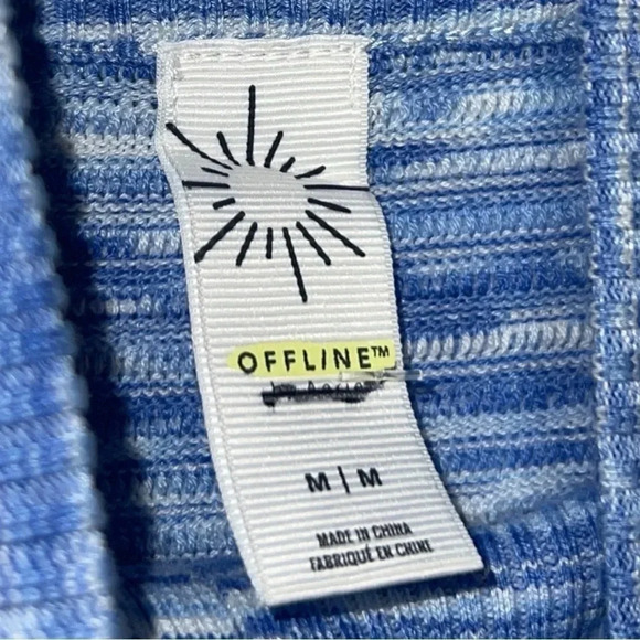 1451. AERIE OFFLINE LONG SLEEVE 1/4 ZIP SWEATER RIBBED BLUE/WHITE COLOR MARBLE - Picture 5 of 9